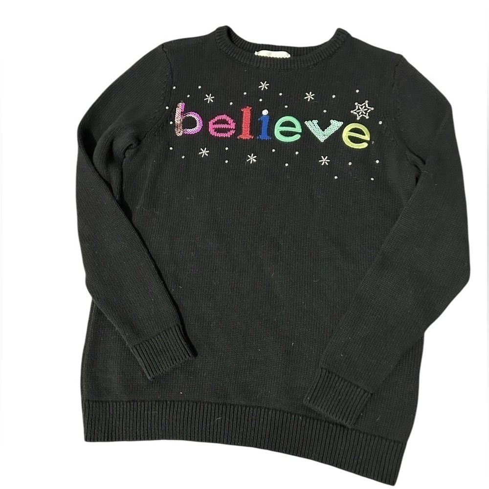 BELIEVE Christmas Holiday Sweater Christopher & Banks Pullover Crewneck Cotton S